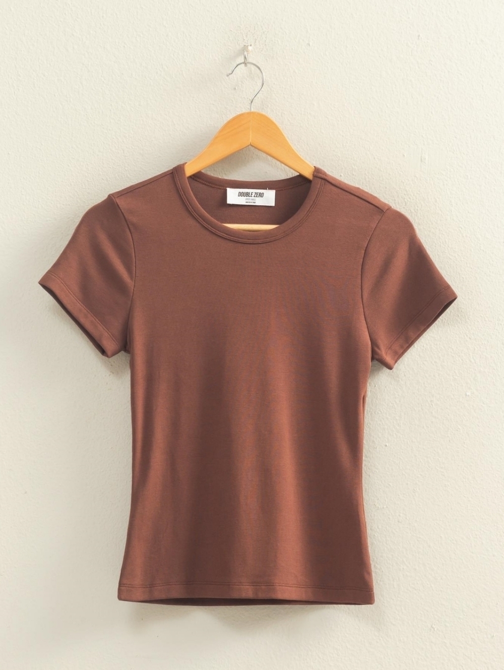 Brown Mineral Washed Classic Crewneck Fitted Cotton Blend Tshirt Baby Tee